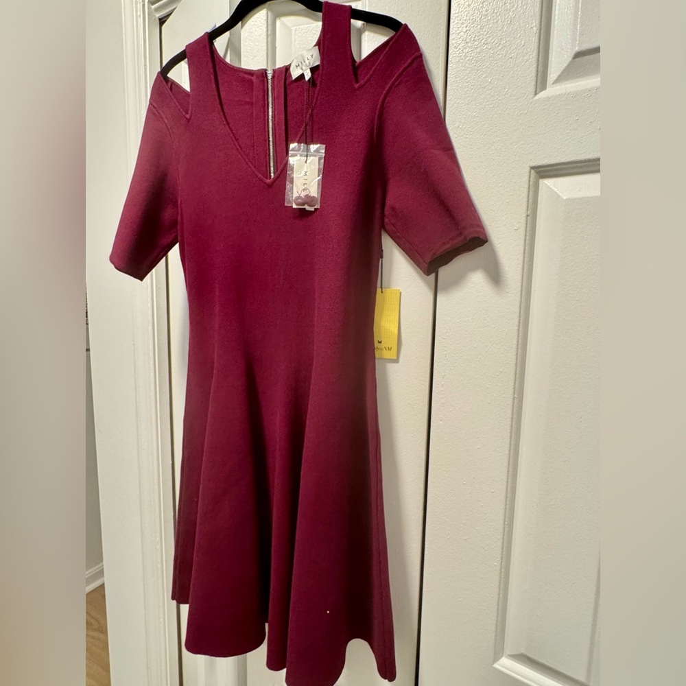 Milly Women's V Neck/Cold Shoulder Dress in Berry